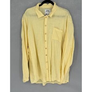 FLAX Shirt Mens Large Yellow Linen Button Front Long Sleeve Oversized Top Pocket